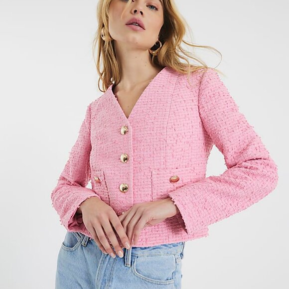 Pink Tweed Blazer | Tweed Blazer | Pink Jacket - Picture 1 of 7